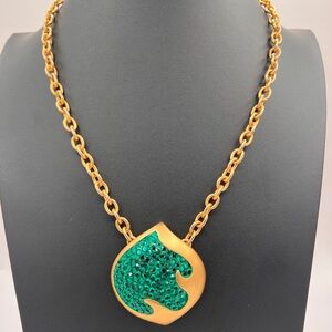 DON LIN Vintage Signed Gold Tone Large Green Pendant Necklace